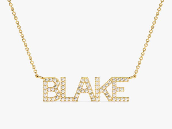 Diamond Block Name Necklace in 14k Solid Gold
