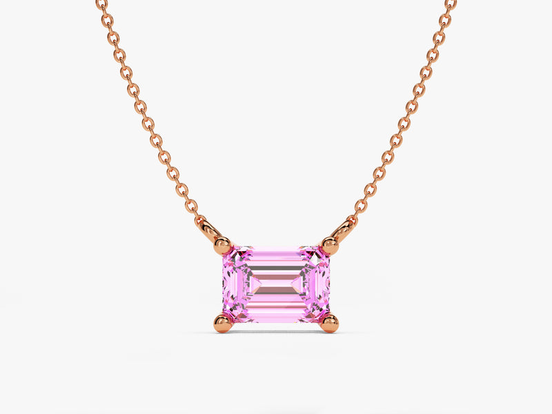 Emerald Cut Solitaire Birthstone Necklace