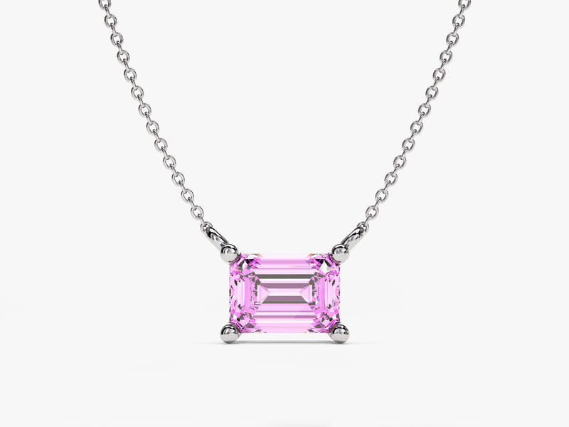 14k Solid Gold Emerald Cut Solitaire Birthstone Necklace