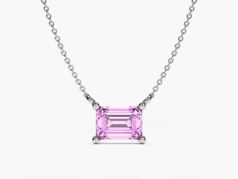 Emerald Cut Solitaire Birthstone Necklace