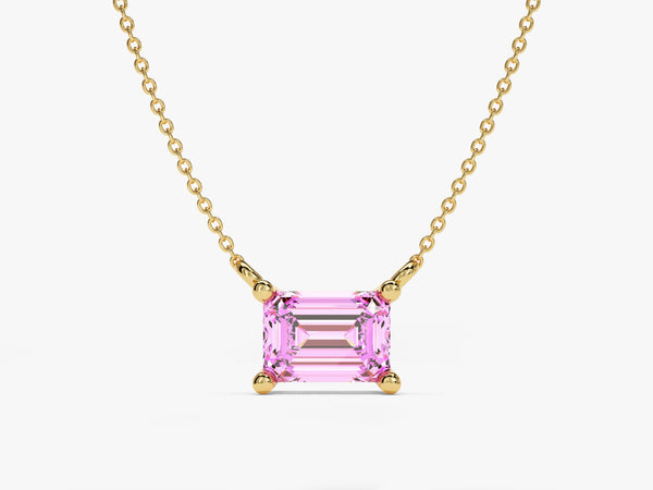 Emerald Cut Solitaire Birthstone Necklace - Gold Vermeil