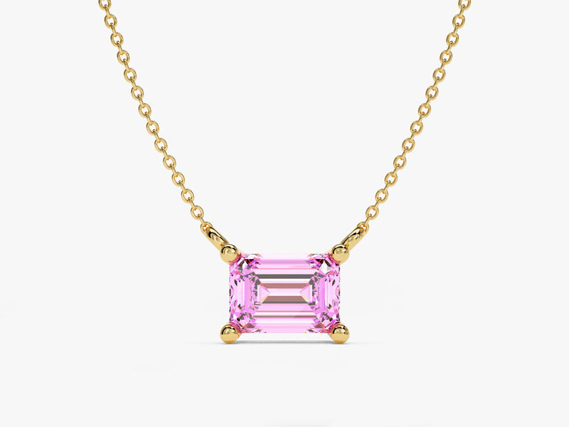 14k Solid Gold Emerald Cut Solitaire Birthstone Necklace