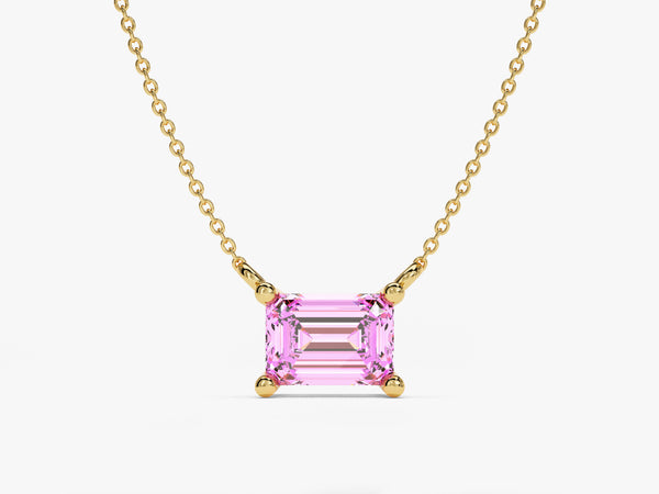 Emerald Cut Solitaire Birthstone Necklace