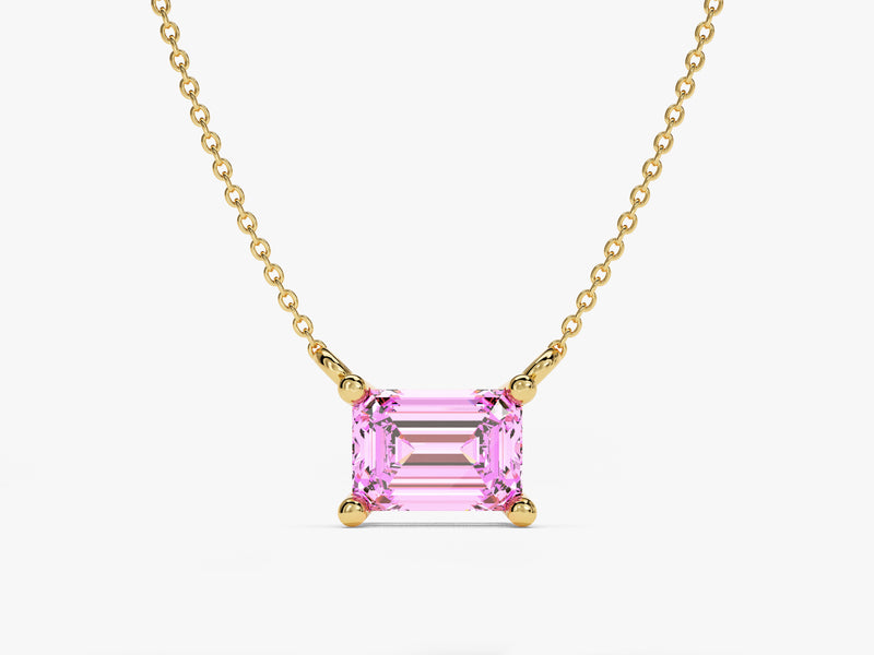 Emerald Cut Solitaire Birthstone Necklace