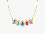 Halo Family Birthstone Necklace in 14K Solid Gold