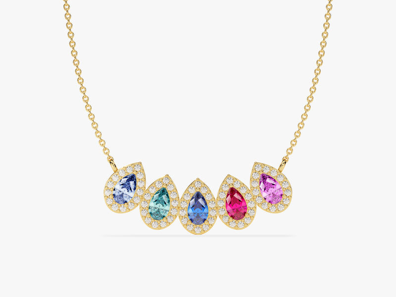 Halo Family Birthstone Necklace in 14K Solid Gold