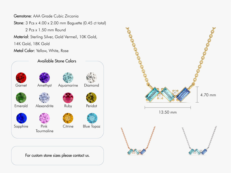 Baguette Family Birthstone Necklace