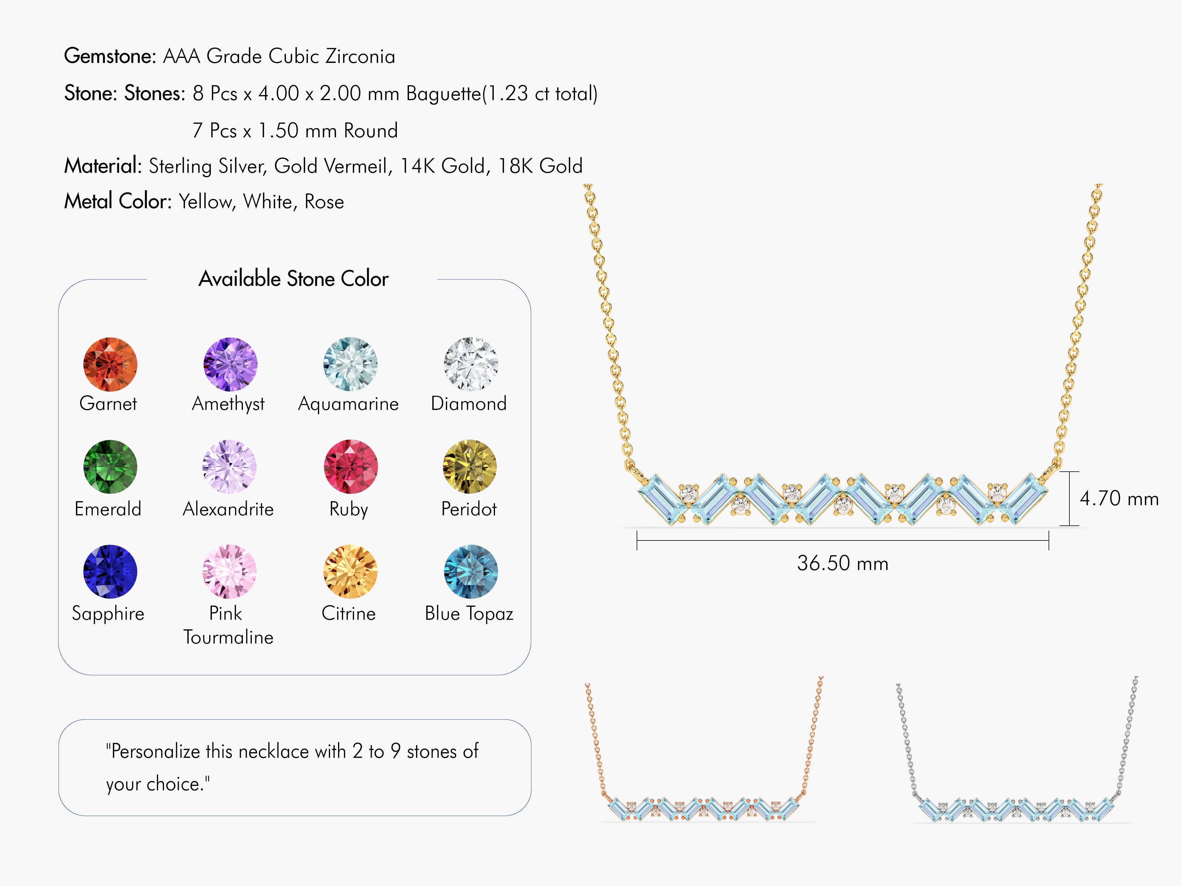 Personalized baguette and diamond zigzag necklace jewelry