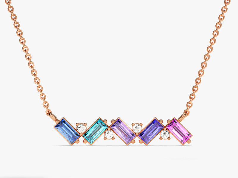 Baguette Family Birthstone Necklace