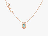 Pear Aquamarine Name Necklace in 14K Solid Gold