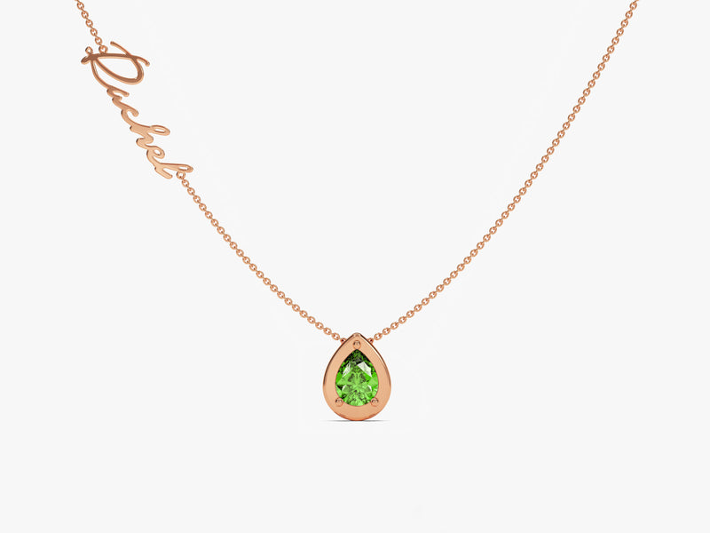 Pear Emerald Name Necklace in 14K Solid Gold