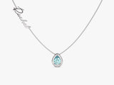 Pear Aquamarine Name Necklace in 14K Solid Gold