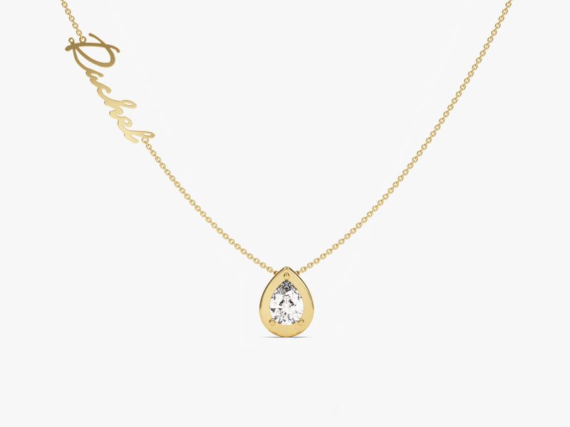 Pear Diamond Birthstone Name Necklace in 14K Solid Gold