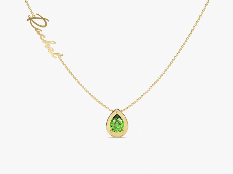 Pear Emerald Name Necklace in 14K Solid Gold