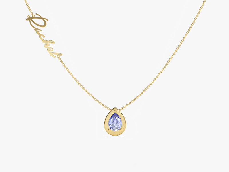 Pear Alexandrite Name Necklace in 14K Solid Gold