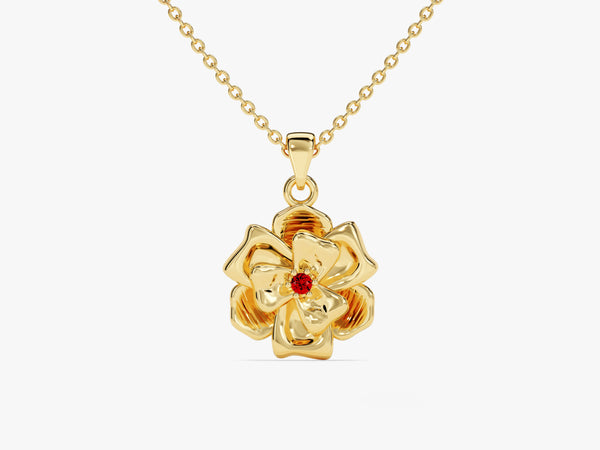 Birthflower Necklace with Birthstone in 14k Solid Gold