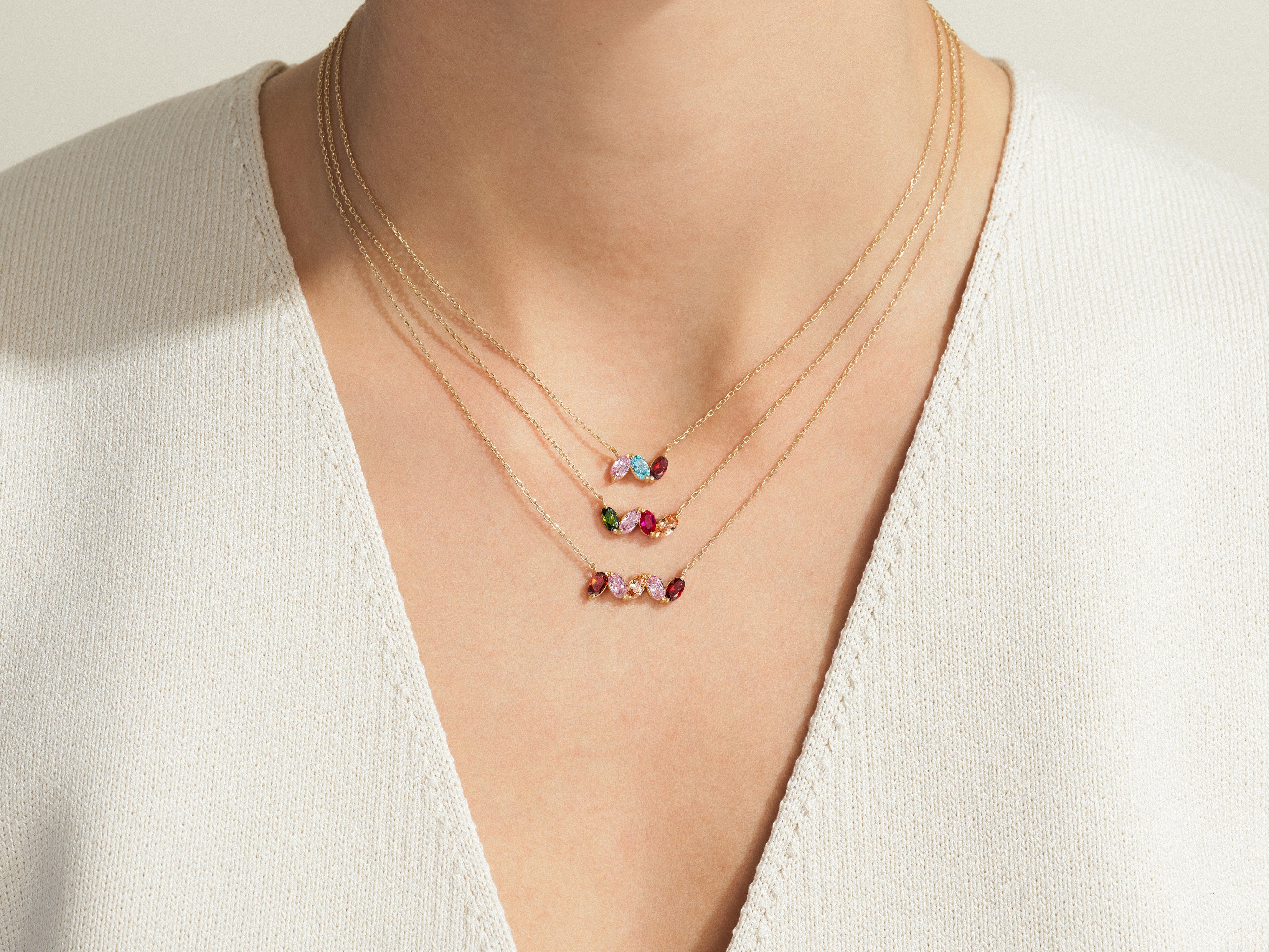 Gold necklaces with colorful gemstones, fine jewelry for women