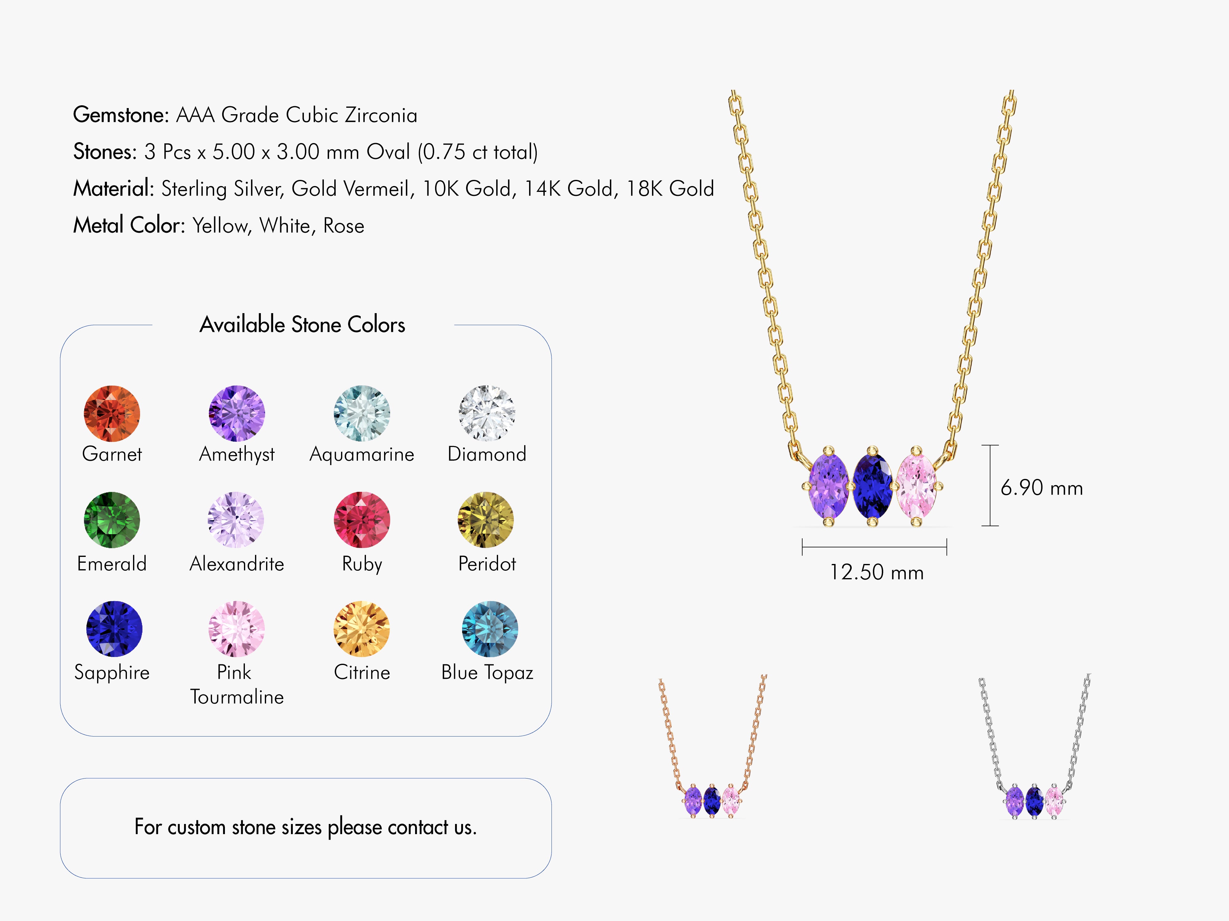 Customizable gemstone necklace with AAA cubic zirconia stones