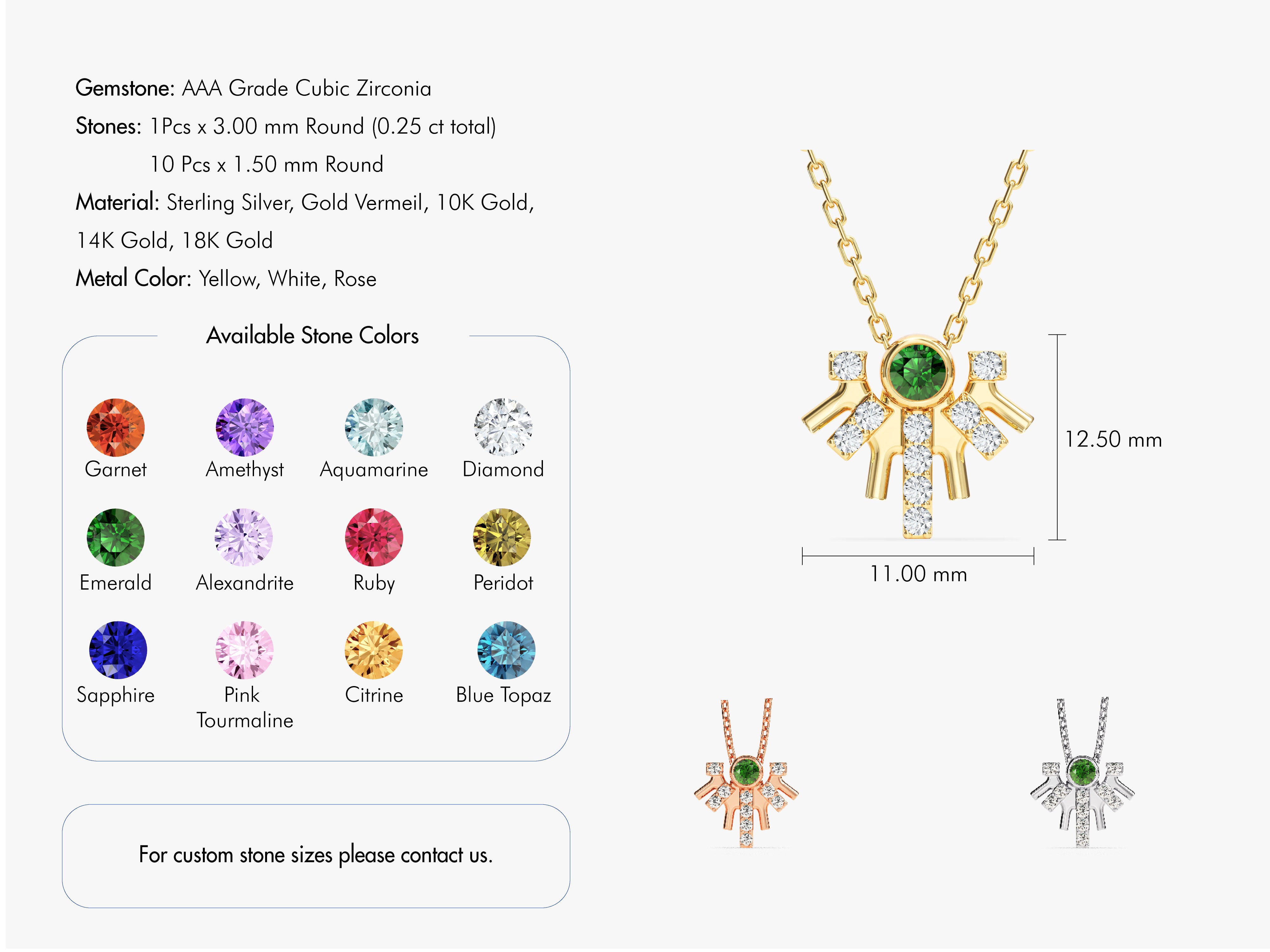 Gold necklace with green gemstone and diamonds, customizable jewelry