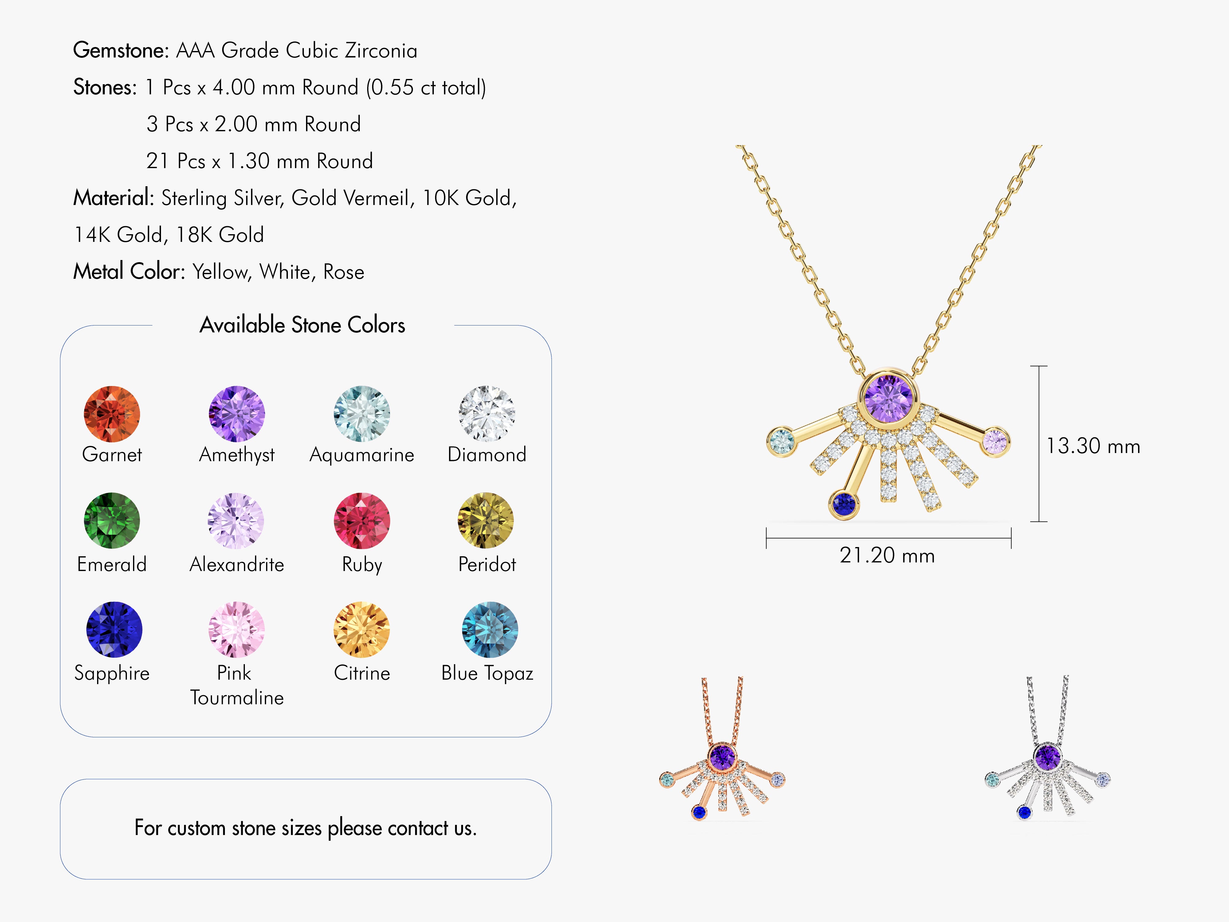 Gold necklace with cubic zirconia and gemstone options