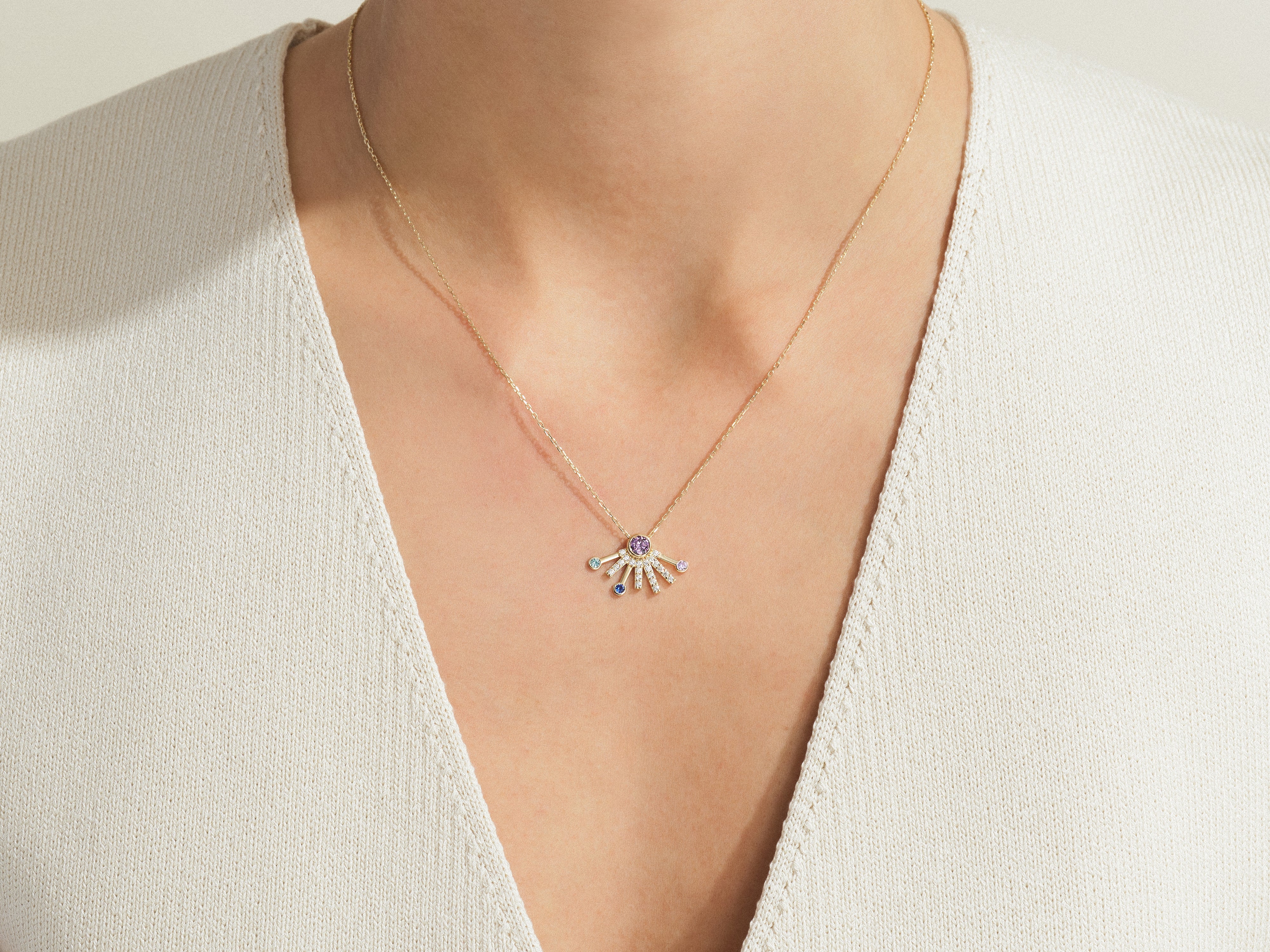 Gold necklace with colorful gem pendant, jewelry for women