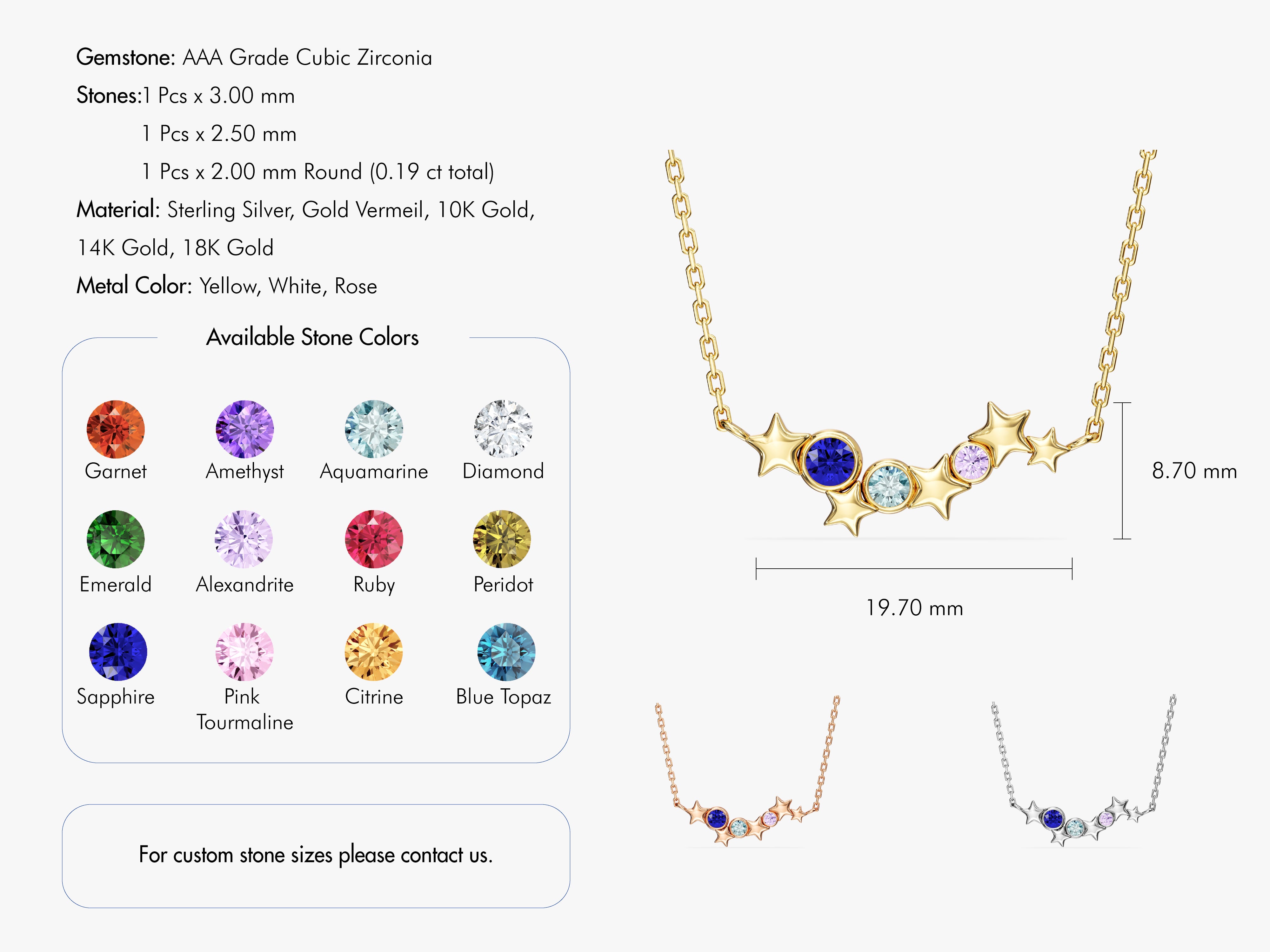 Gold star necklace with customizable gemstone birthstones
