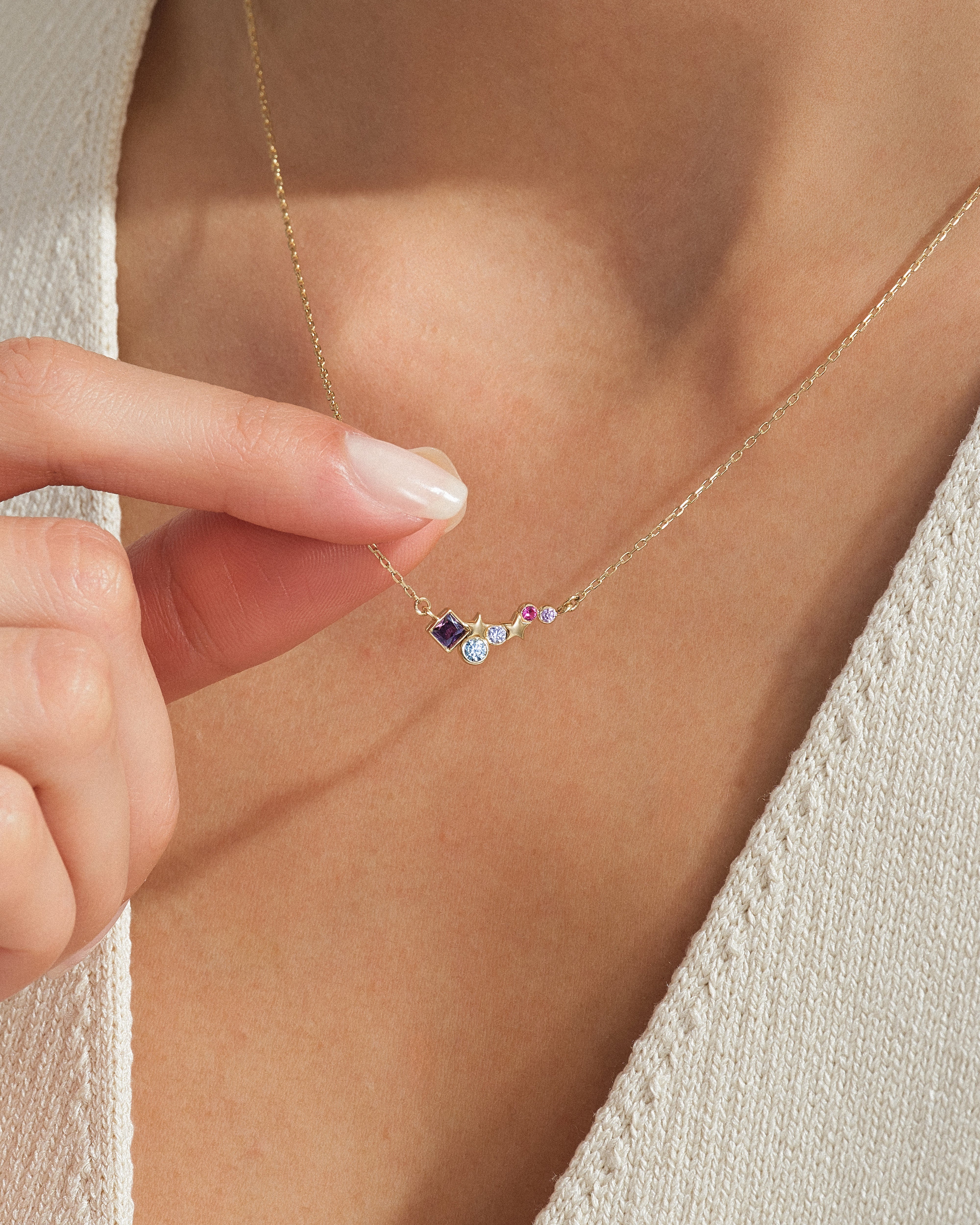 Star Birthstone Cluster Necklace