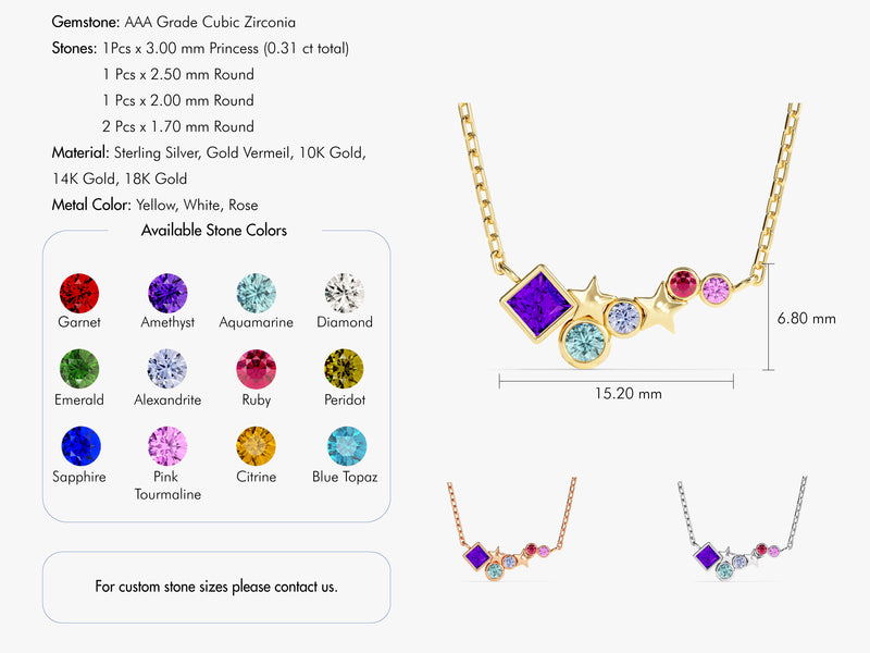 Star Birthstone Cluster Necklace