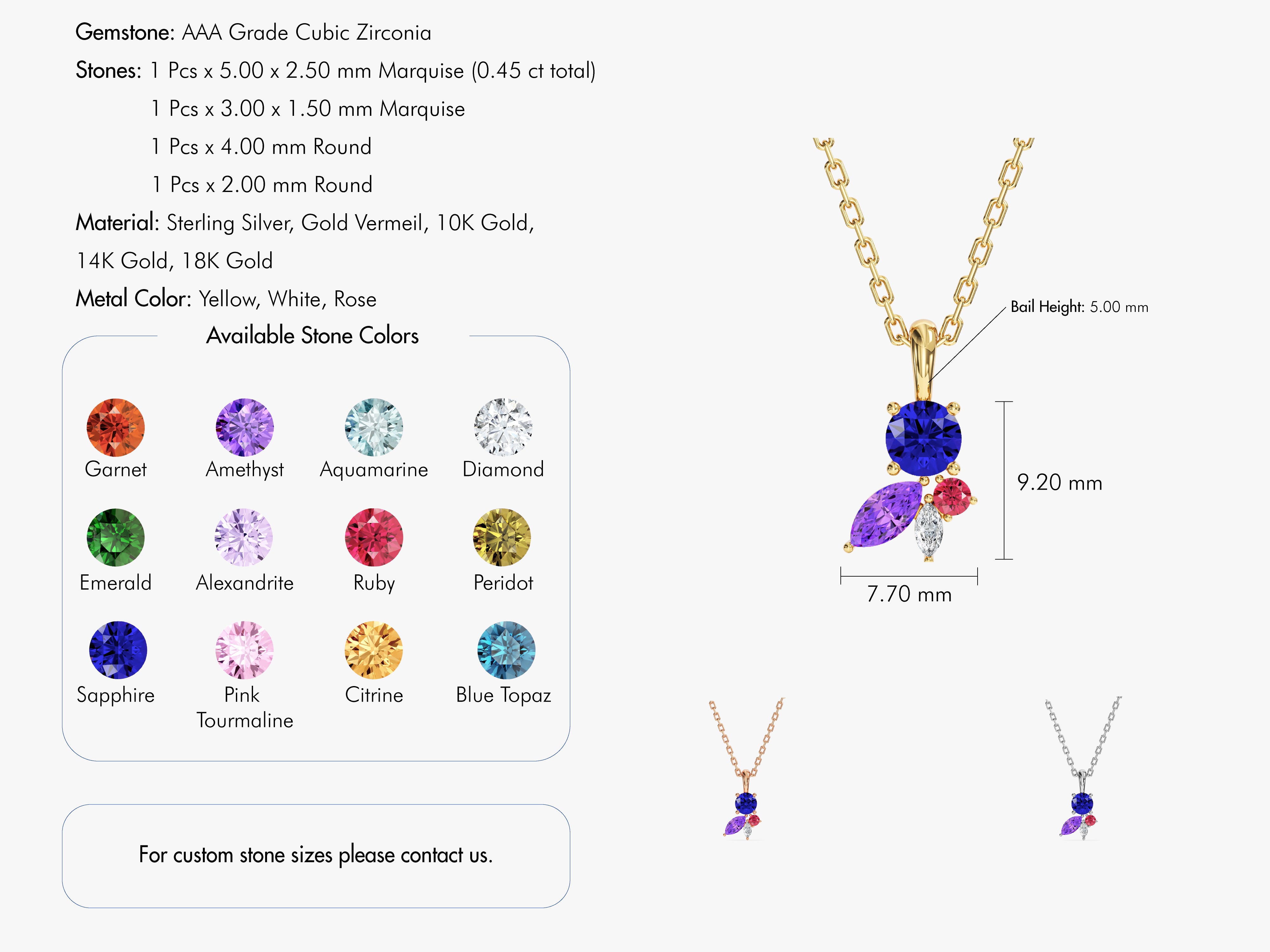 Gemstone necklace with customizable stones and metal options