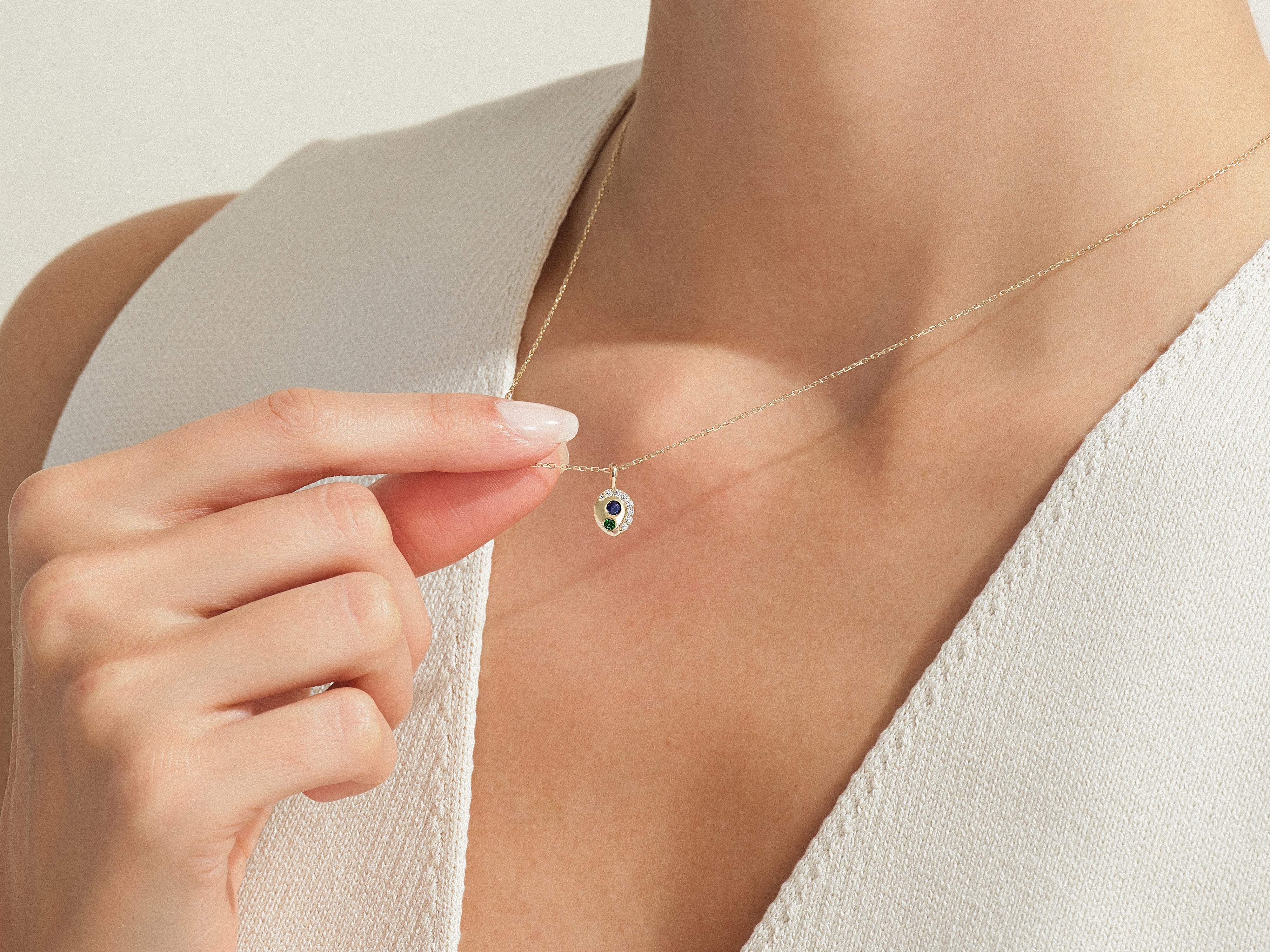 Gold necklace with gemstone pendant, jewelry for women