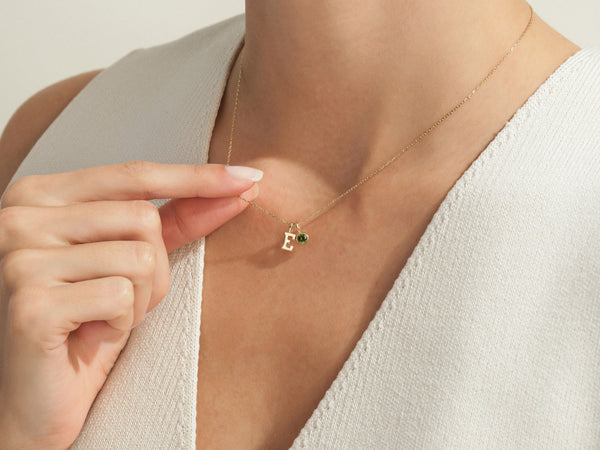 Initial Birthstone Charm Necklace
