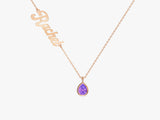 Pear Amethyst Name Necklace in 14K Solid Gold