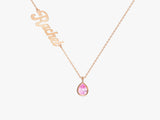 Pear Pink Tourmaline Name Necklace in 14K Solid Gold