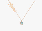 Pear Aquamarine Name Necklace in 14K Solid Gold