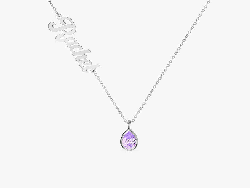 Pear Alexandrite Name Necklace in 14K Solid Gold
