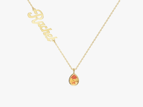 Pear Citrine Name Necklace in 14K Solid Gold