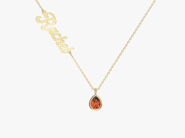 Pear Birthstone Name Necklace