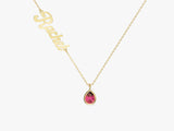 Pear Ruby Name Necklace in 14K Solid Gold