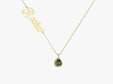 Pear Emerald Name Necklace in 14K Solid Gold