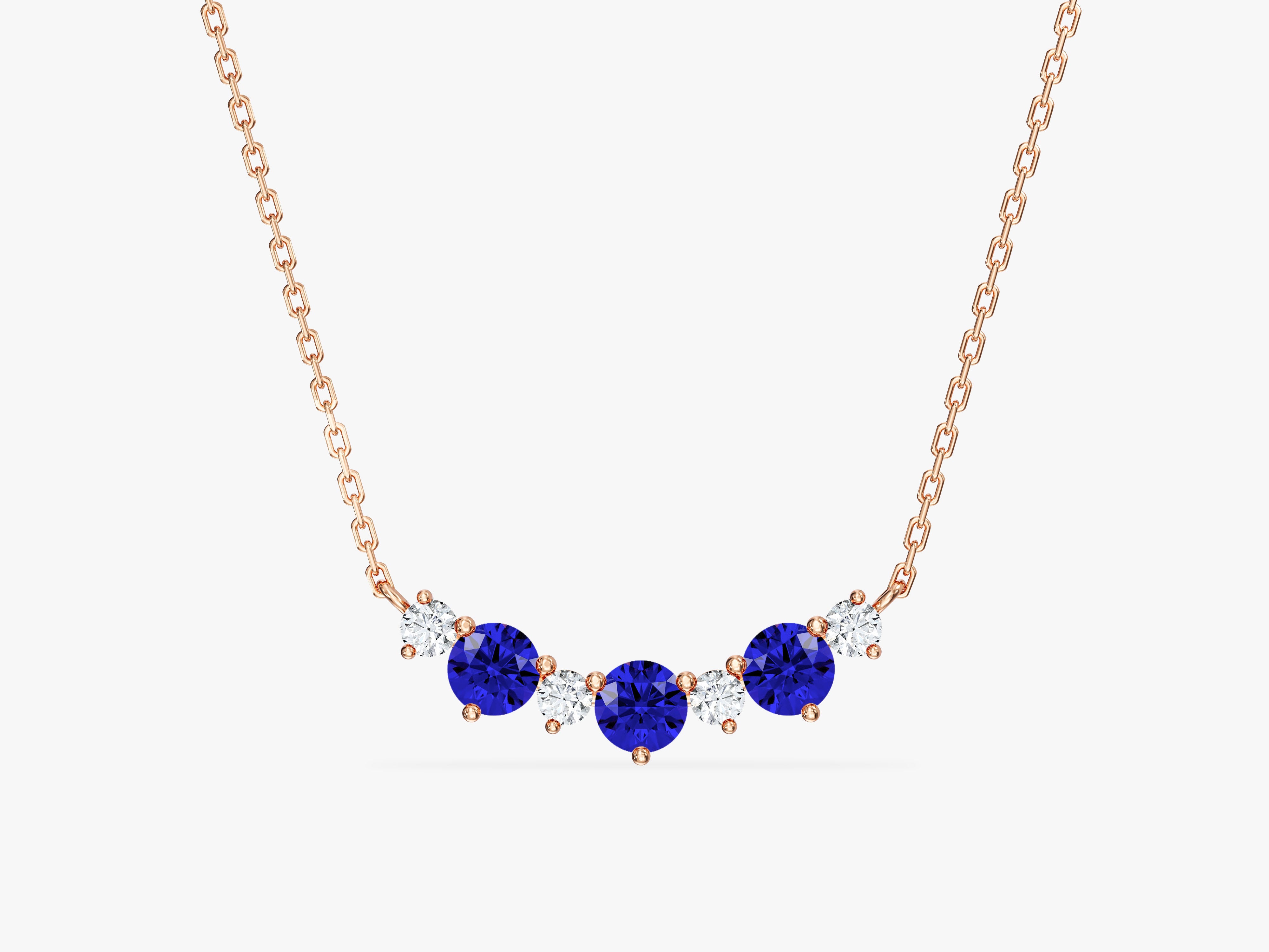 Sapphire Trio Prong Necklace in 14k Solid Gold