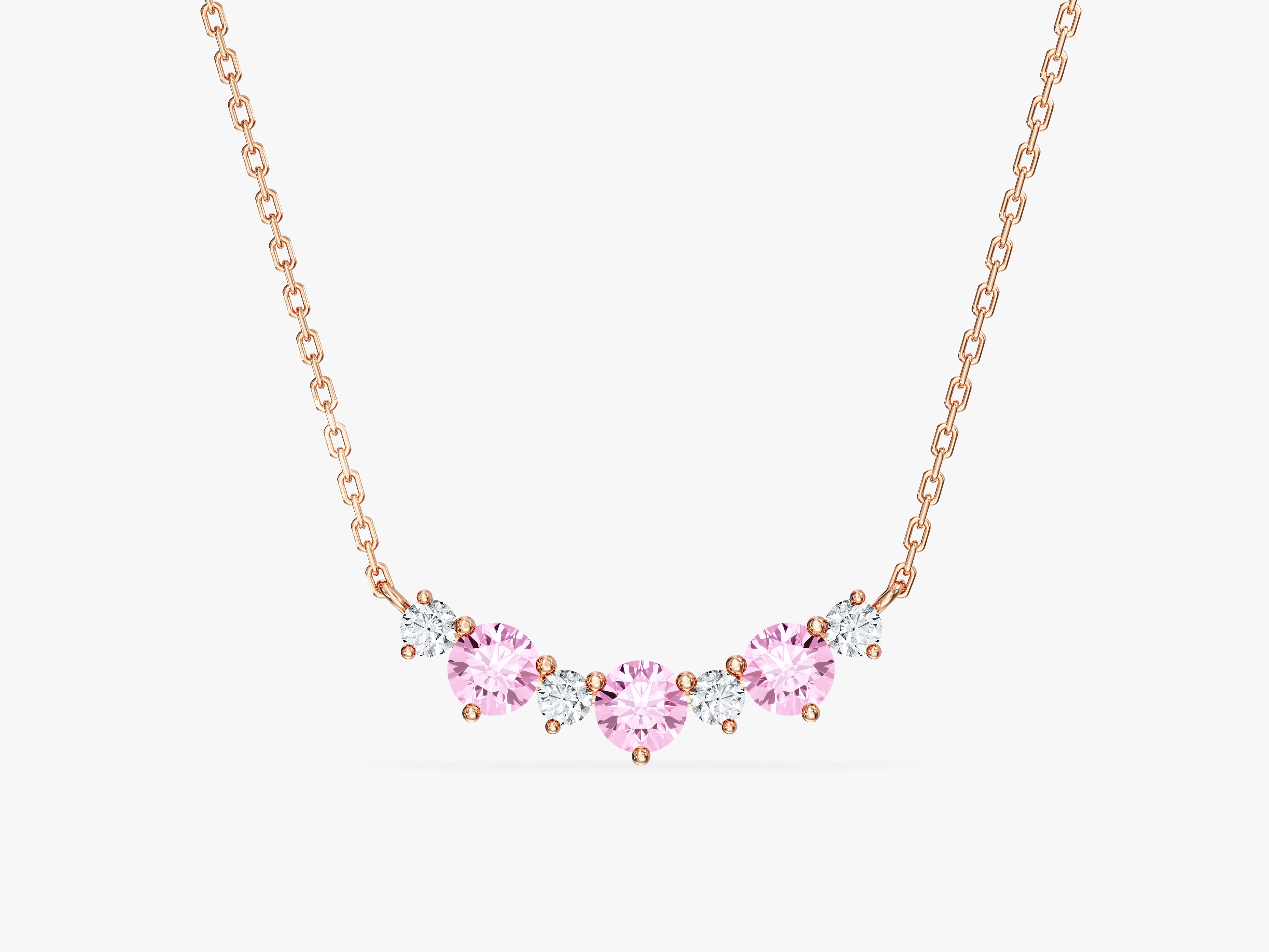 Pink Tourmaline Trio Prong Necklace in 14k Solid Gold
