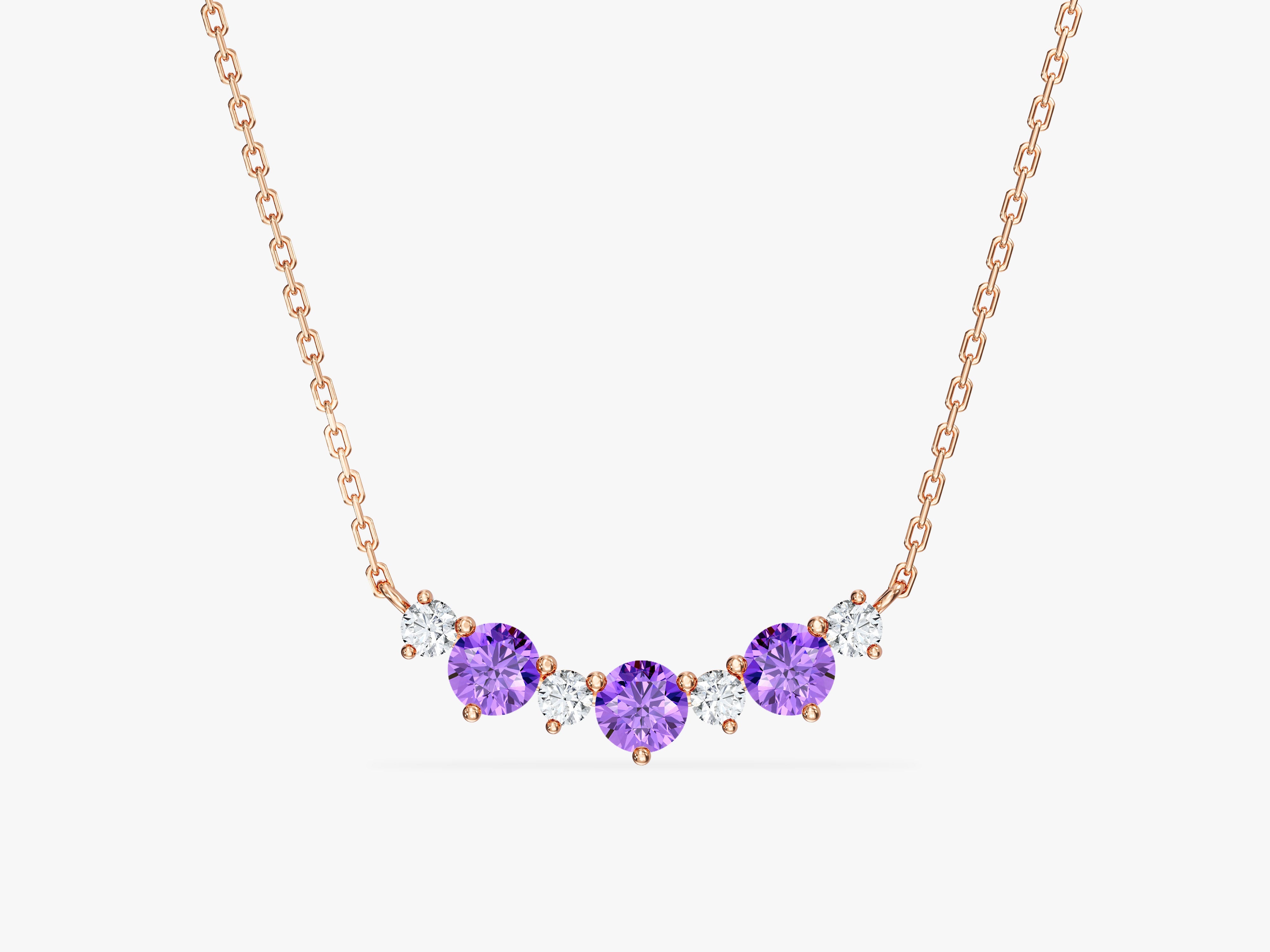 Amethyst Trio Prong Necklace in 14k Solid Gold