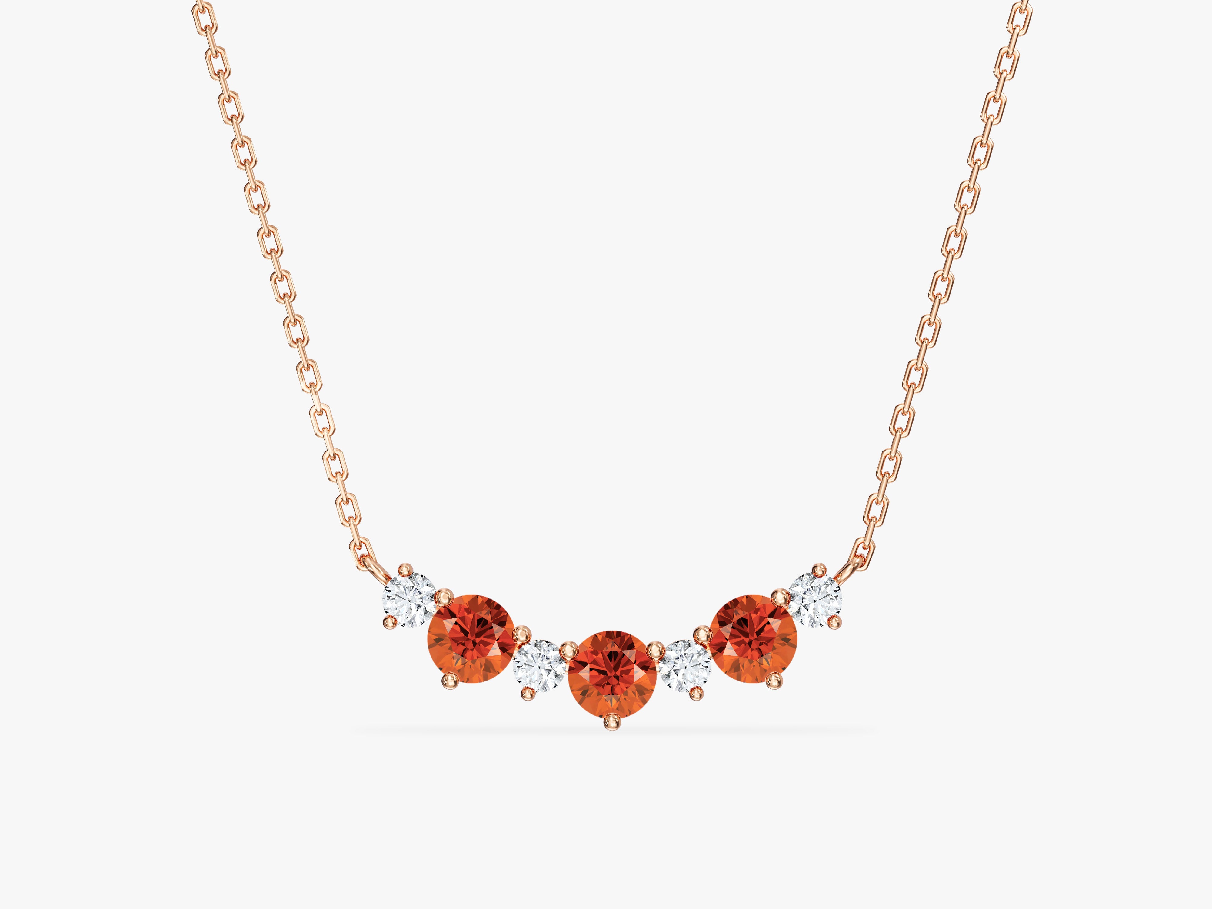 Garnet Trio Prong Necklace in 14k Solid Gold