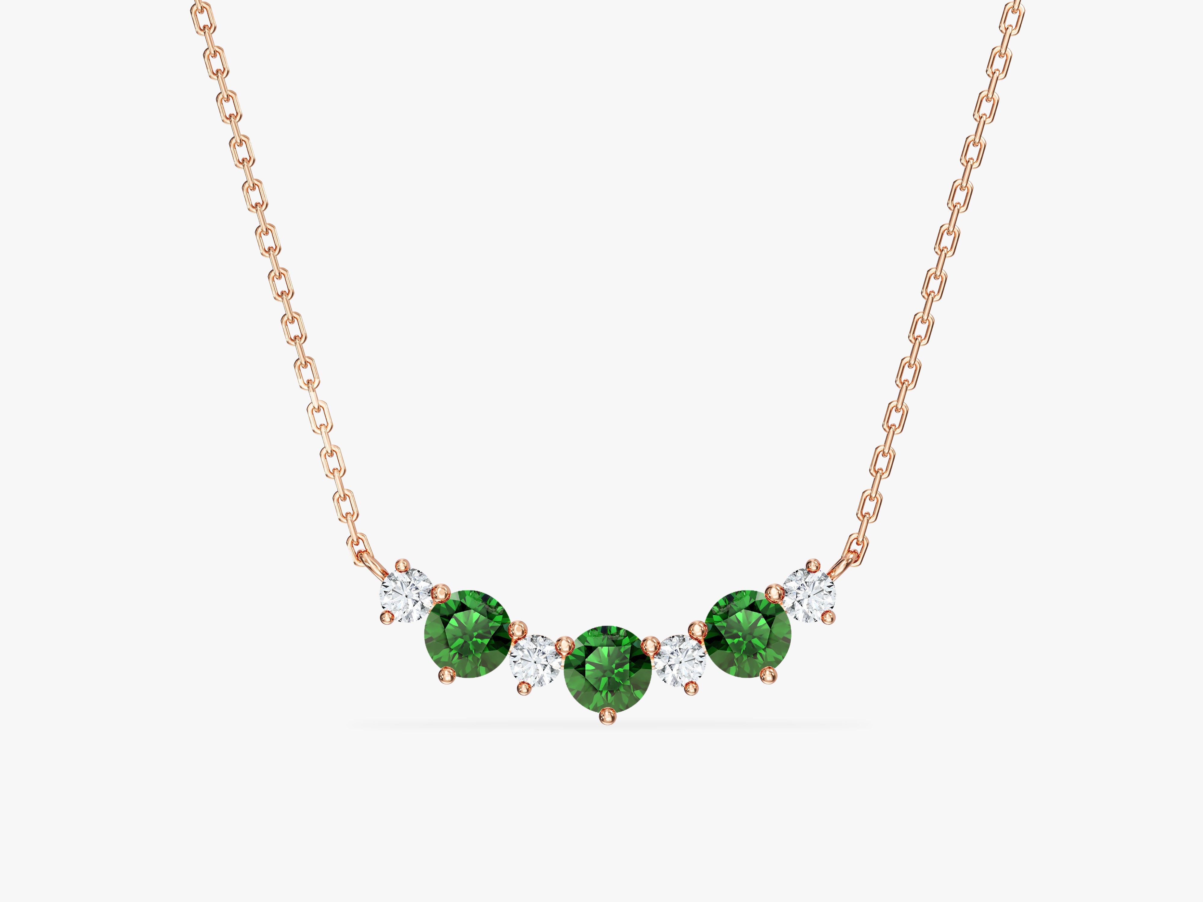 Emerald Trio Prong Necklace in 14k Solid Gold