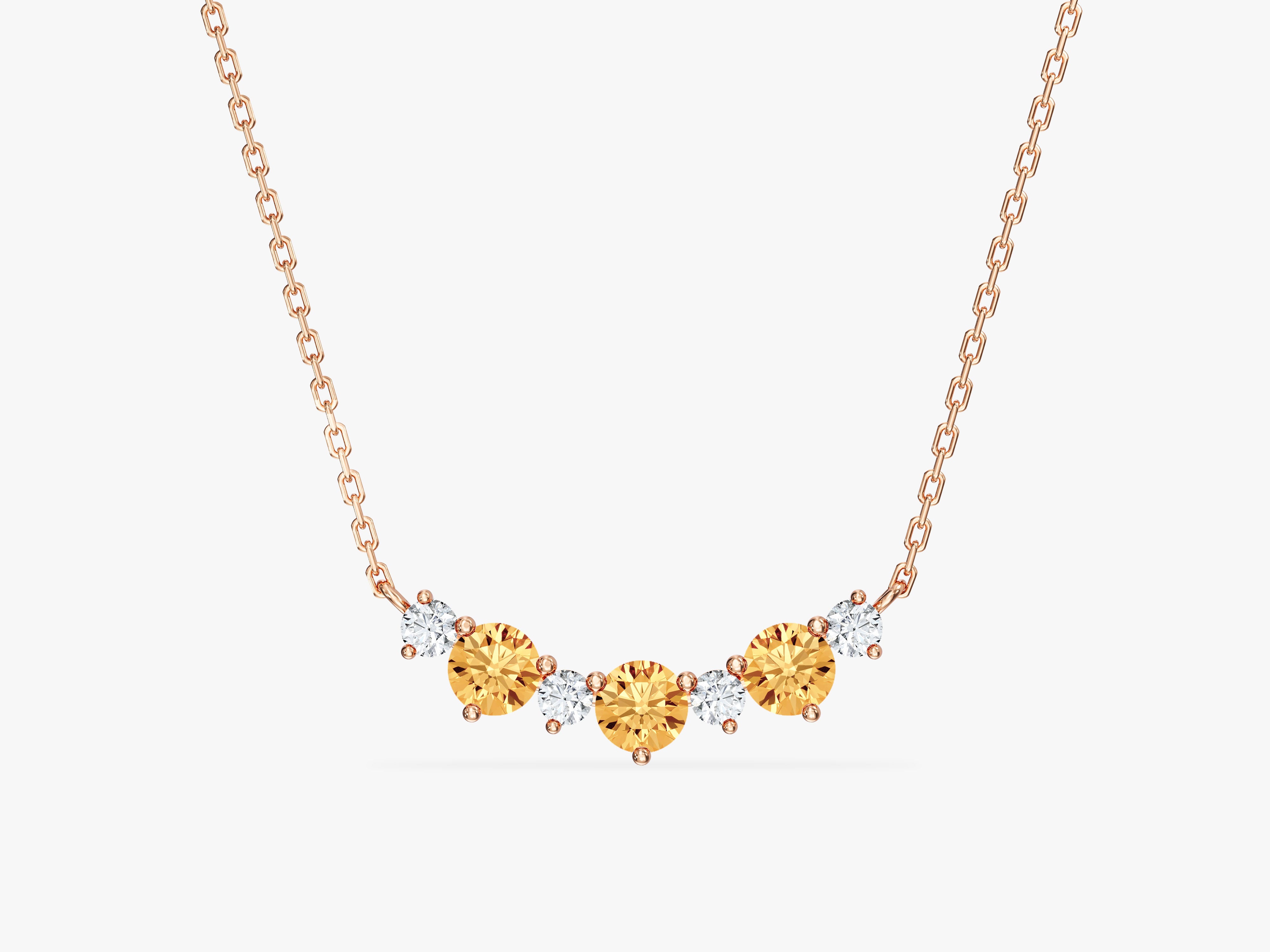 Citrine Trio Prong Necklace in 14k Solid Gold