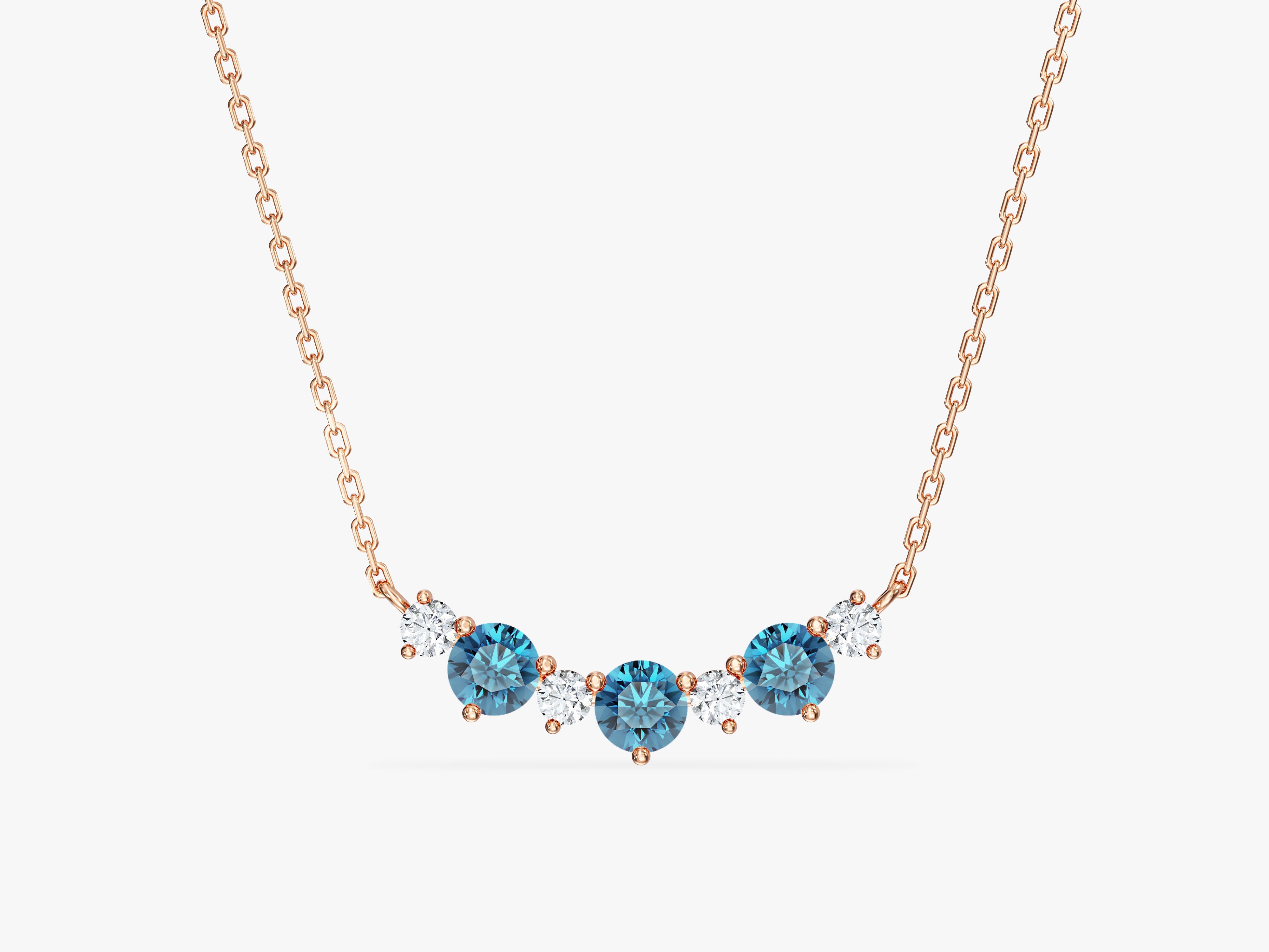 Blue Topaz Trio Prong Necklace in 14k Solid Gold