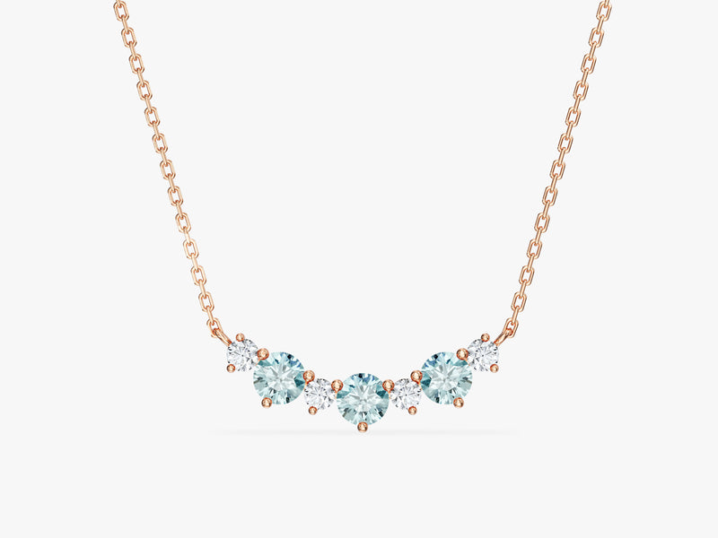 Aquamarine Trio Prong Necklace in 14k Solid Gold