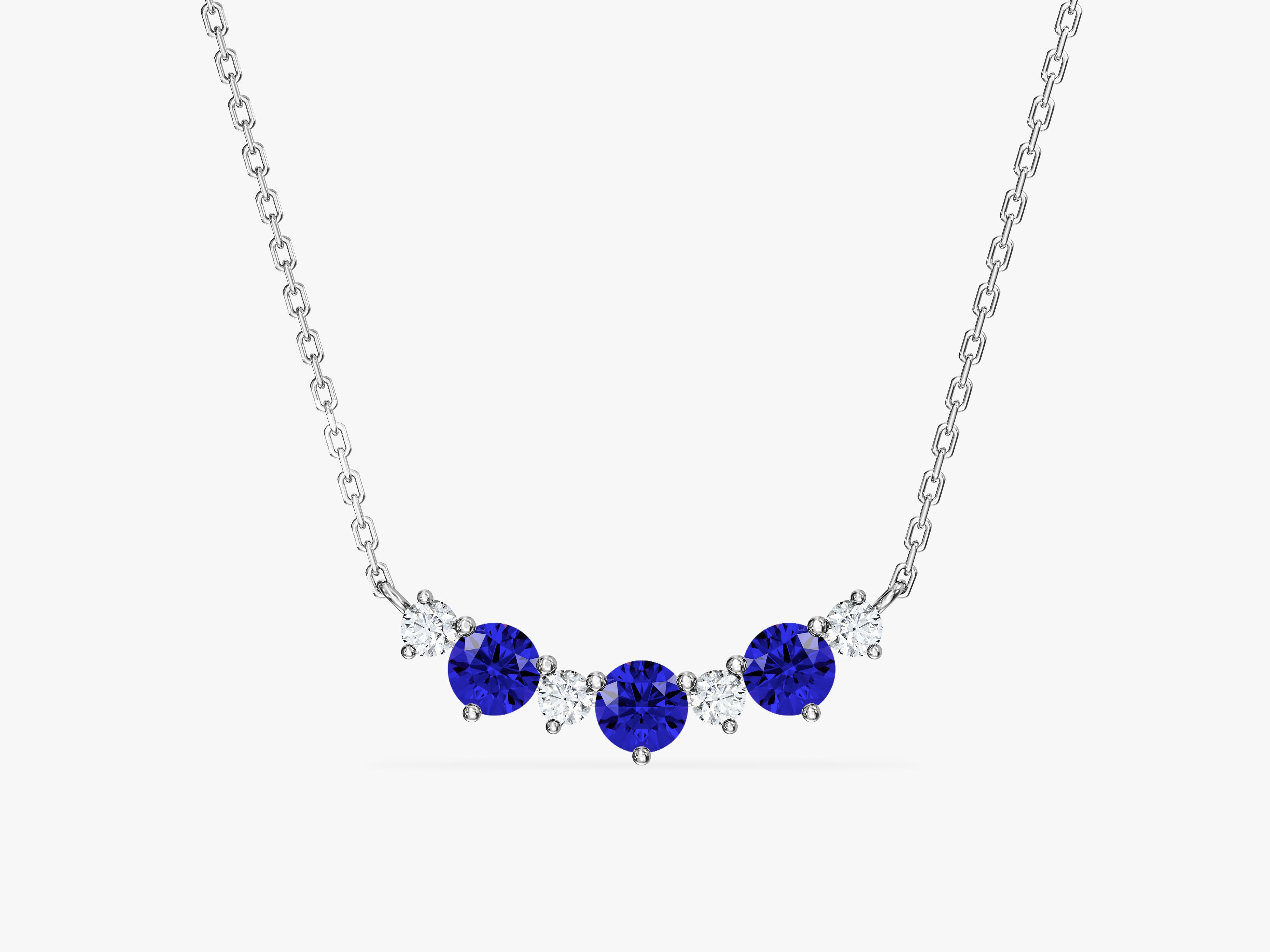 Sapphire Trio Prong Necklace in 14k Solid Gold