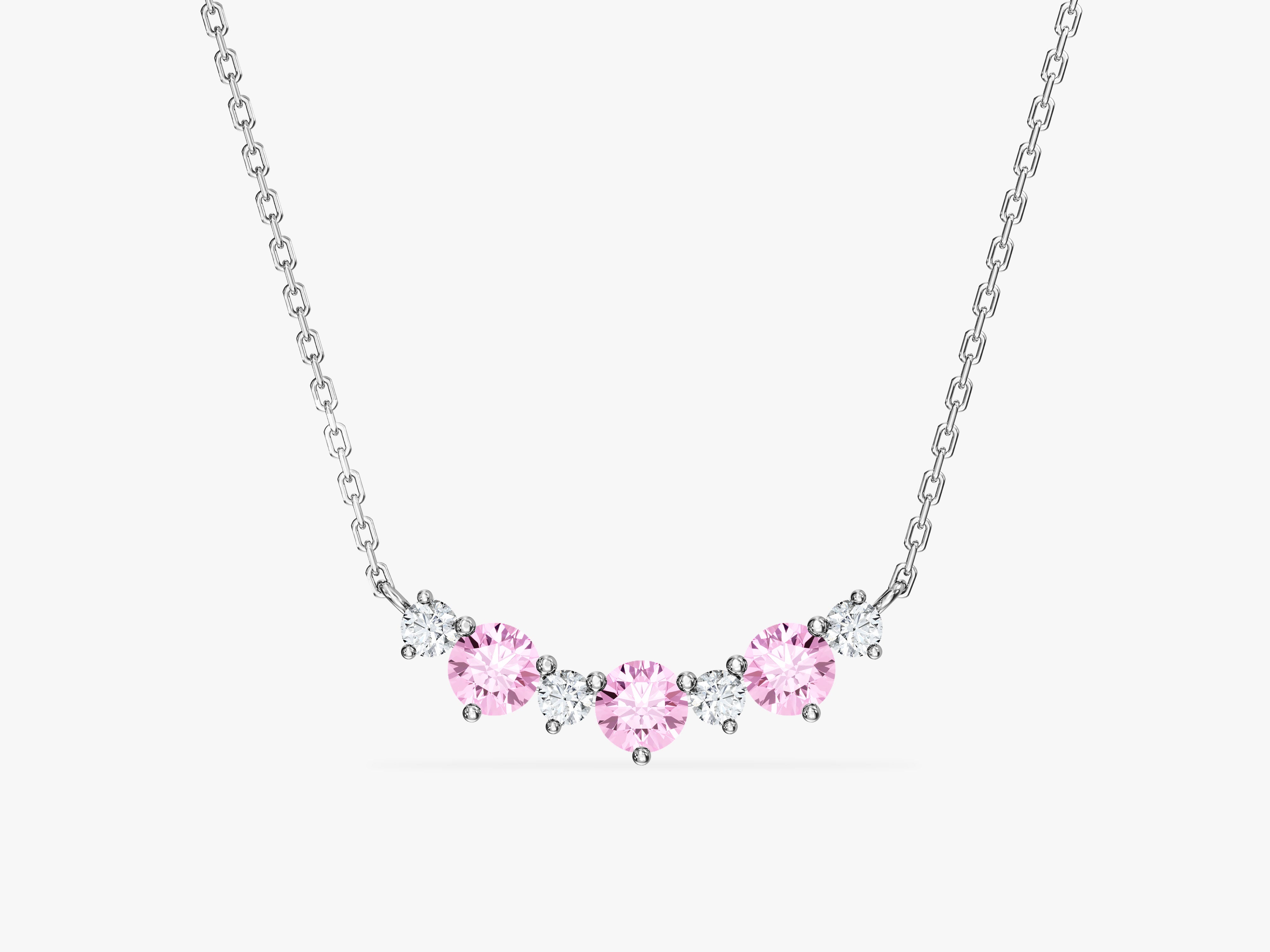 Pink Tourmaline Trio Prong Necklace in 14k Solid Gold
