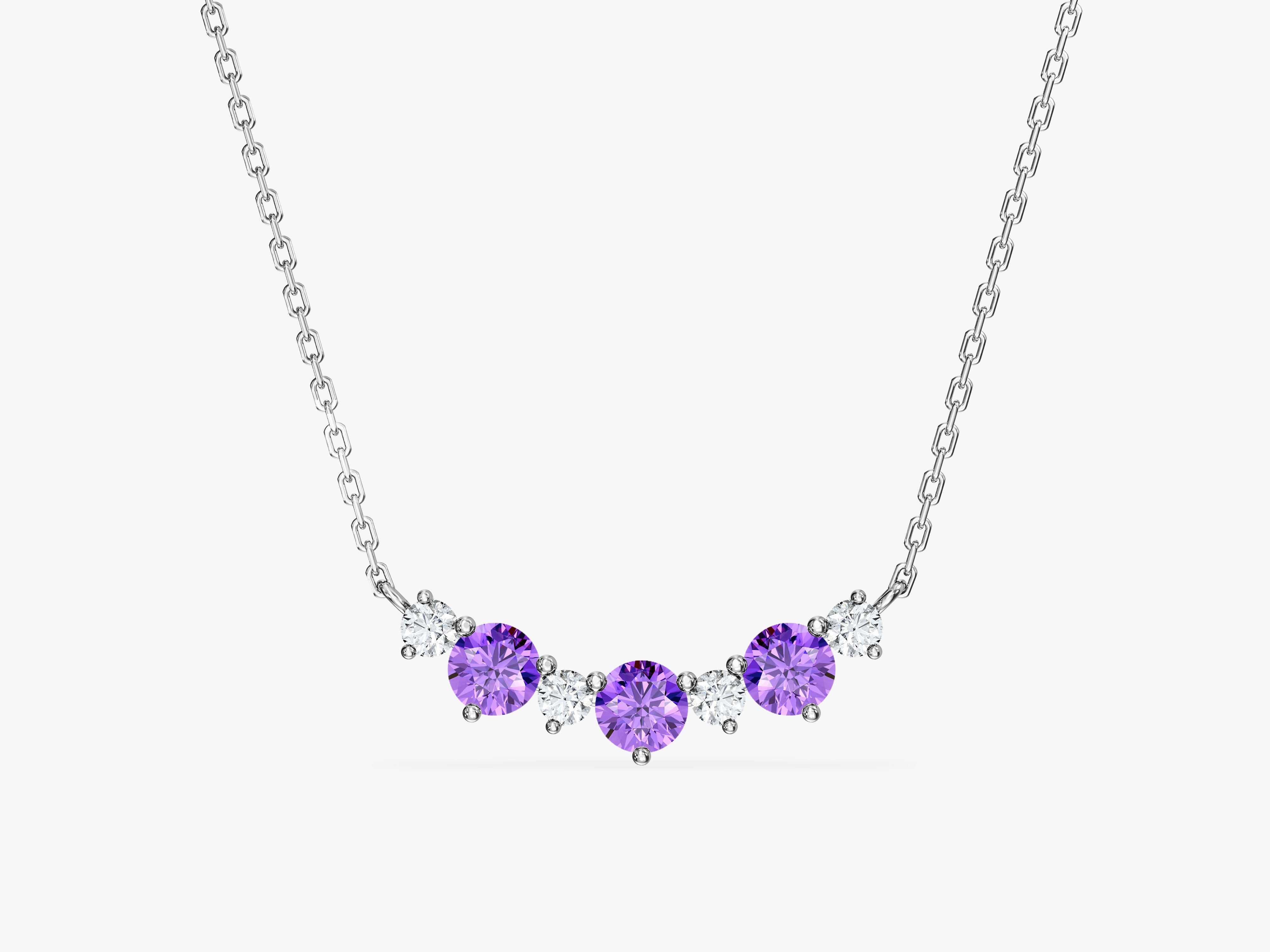 Amethyst Trio Prong Necklace in 14k Solid Gold